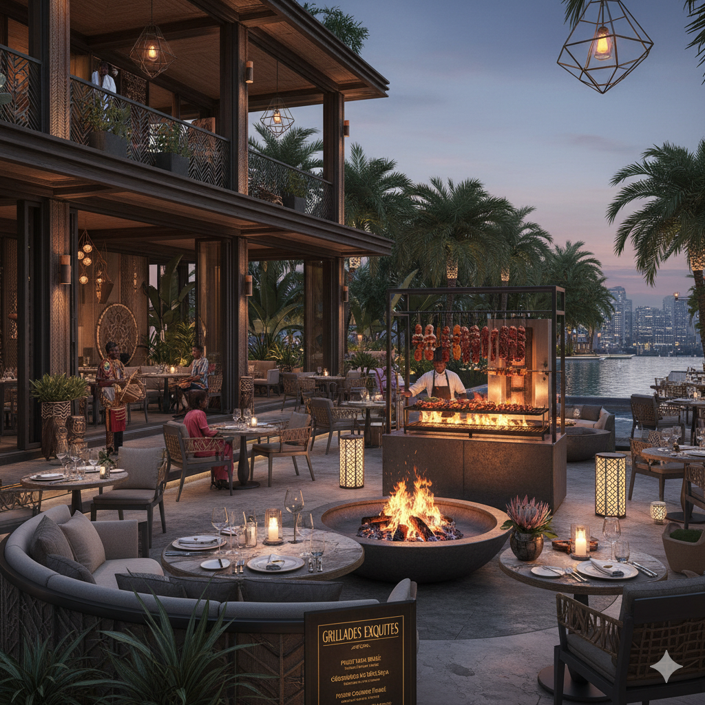 Restaurant sénégalais avec plats de grillades